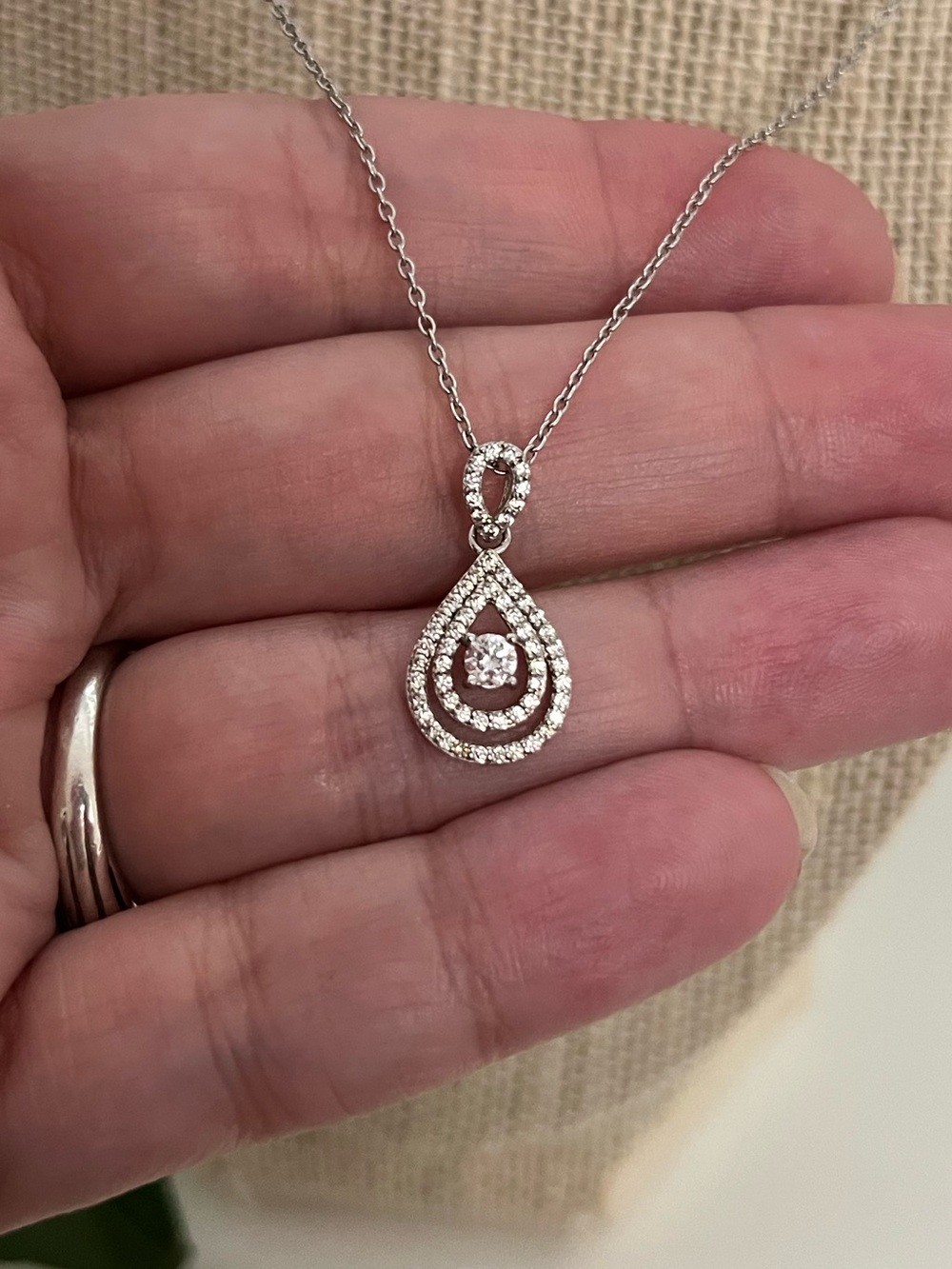925 Sterling Silver & Cubic Zirconia Double Halo Necklace Pendant & Chain, 20”